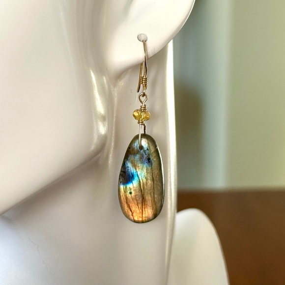Labradorite Statement Earrings, 24k Gold Vermeil, Handmade by Prairie Ice - Picture 1 of 12